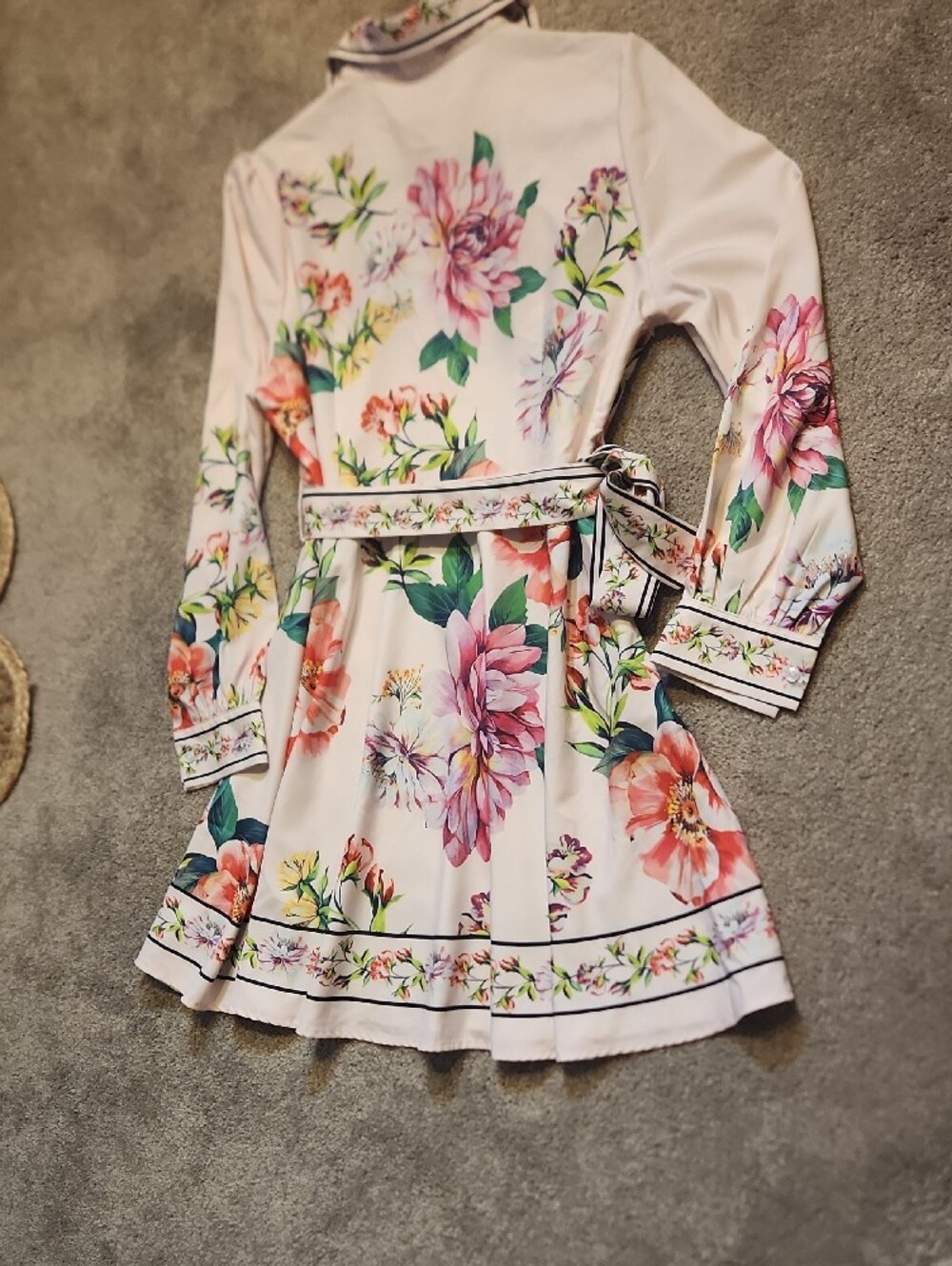 Dalia MacPhee Pink Floral Belted Collared Floral Midi Dress - Picture 11 of 12